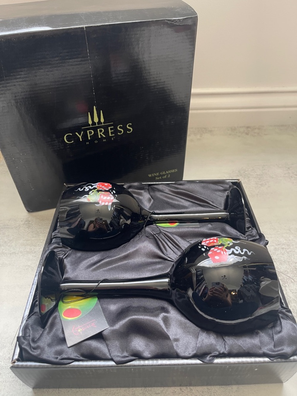 Cypress Home Michael Godard Black Wine Glasses Set of 2